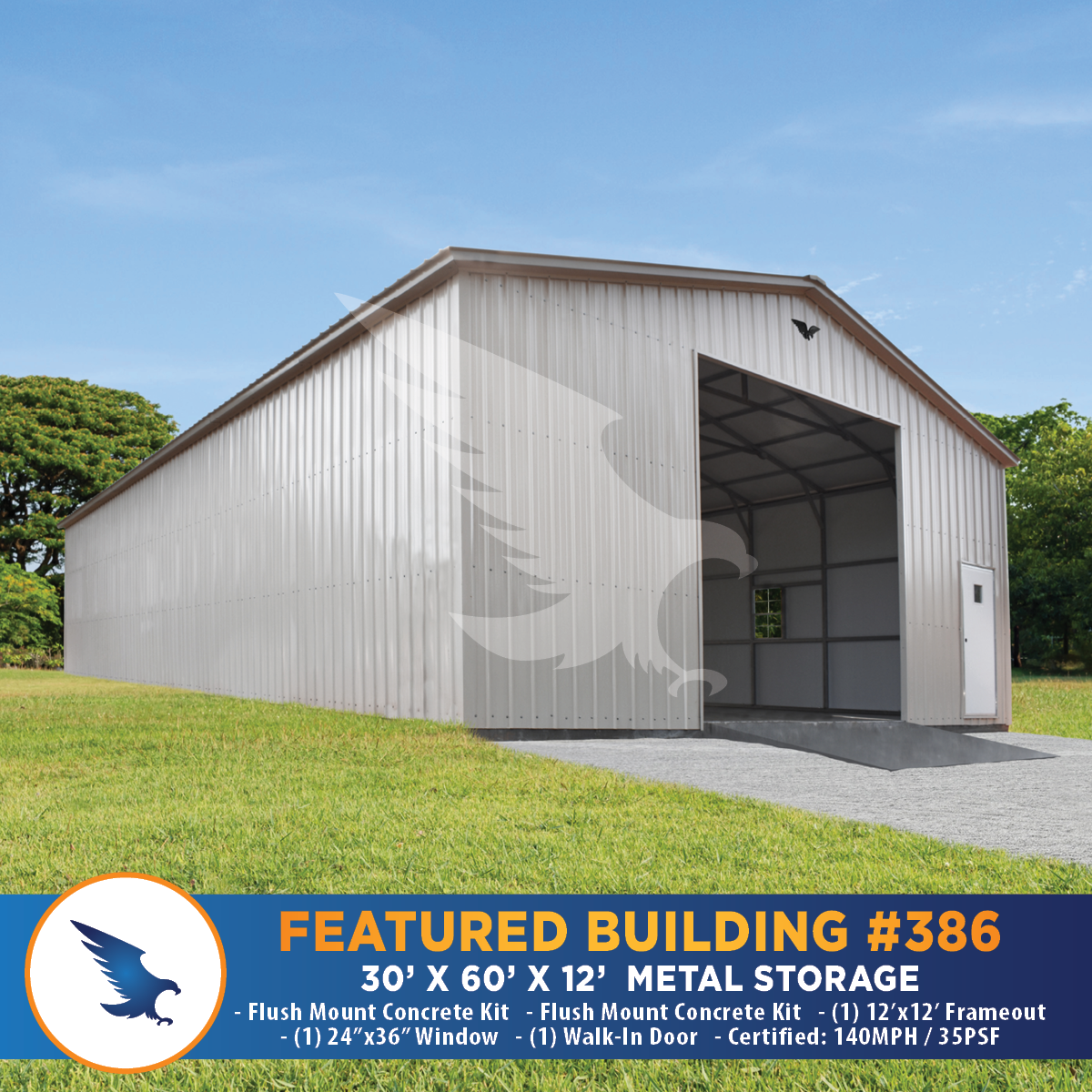 Eagle 30x60x12 Barn feathered building 225