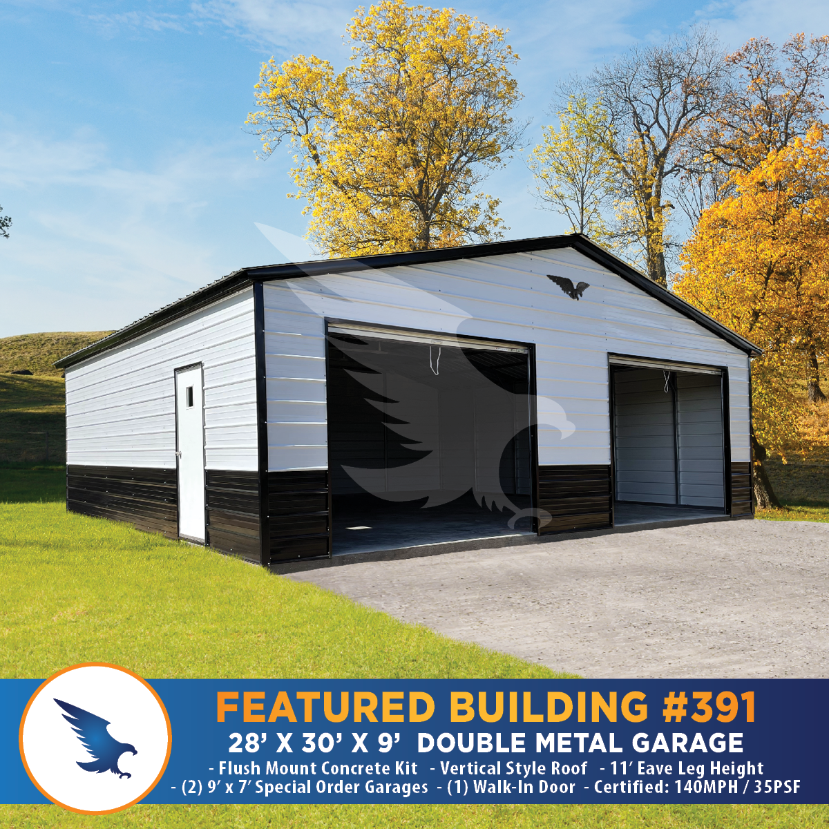 Eagle 28x30x9 Large Garage Featured Building #391