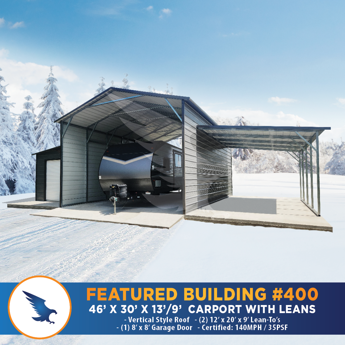 Eagle 46x30x13x9 metal carport with lean