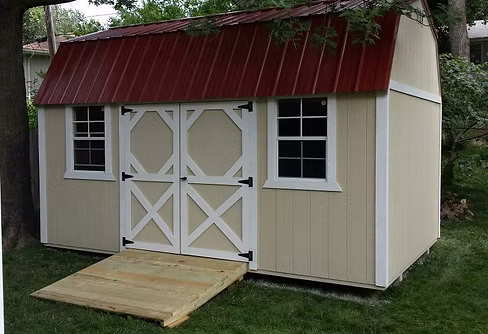 Backyard 8x16 Side Lofted barn painted with ramp.