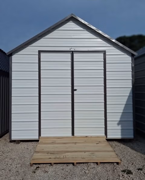 12x12 Value Shed Dbl Doors Raised walls Gray White Charcoal Backyard Buildings BYB