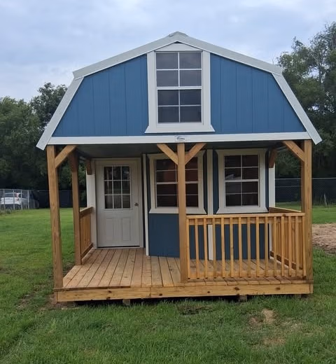 12x32 Wraparound Lofted Barn Cabin White Blue White. Backyard Buildings BYB