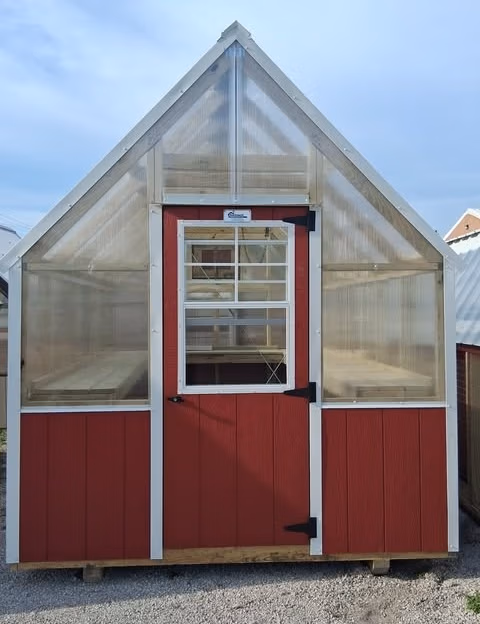 8x12 Greenhouse Red 6mm Verolite Polycarbonate with yellow protection. Backyard