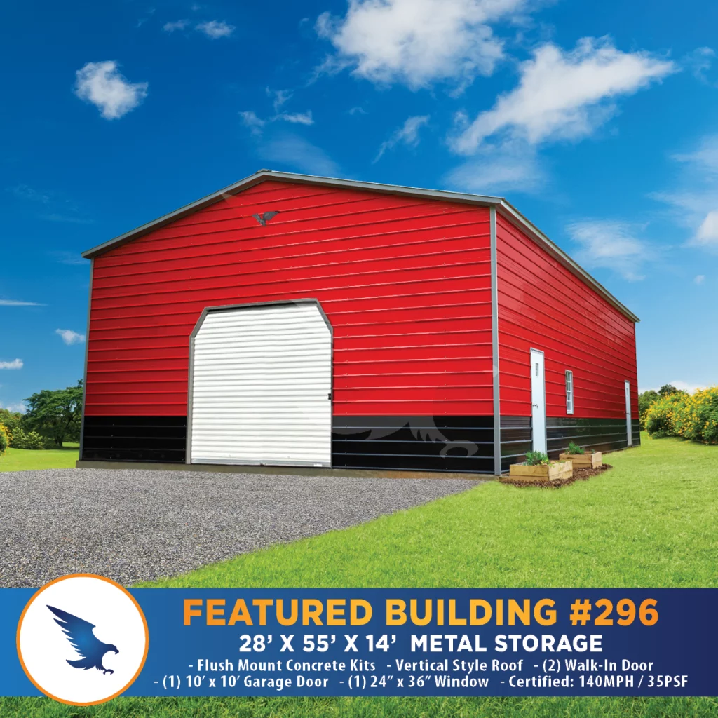 #296 28' x 55' x 14' Metal Shed Eagle Featured Building-Top Quality Carports Garages Sheds Cabins Mini Barns Greenhouses Chicken Coops-20x25x9 Eagle Custom Metal Garage - #293-20x25x9 Metal Workshop - Eagle Featured Building 294-Eagle Carport and Building Gallery