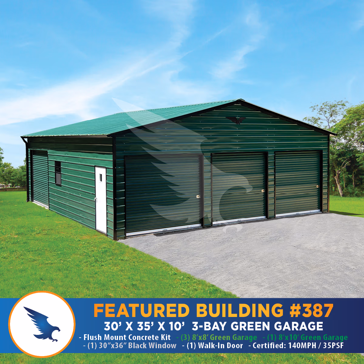 Eagle 30x35x10 Green Garage