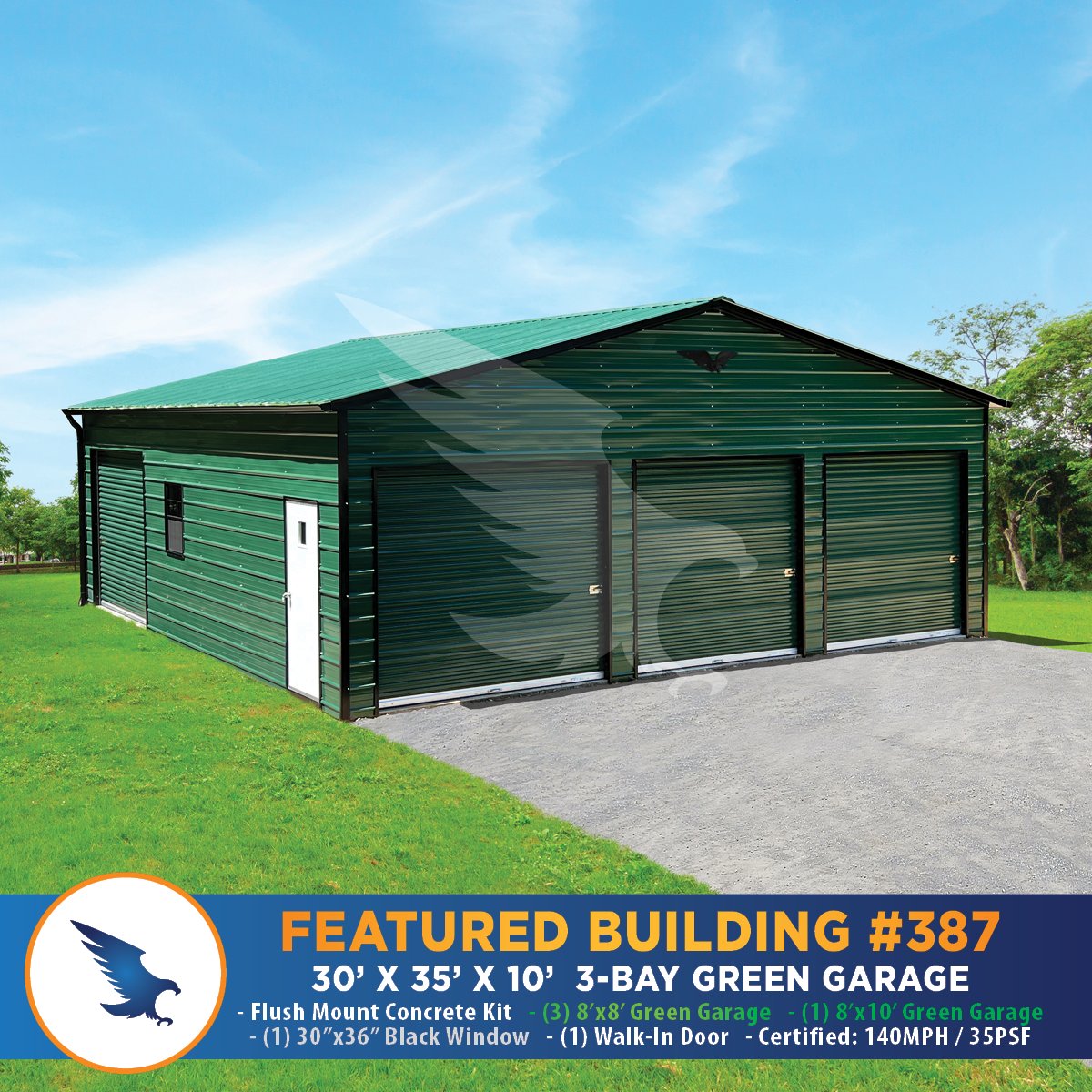 Eagle 30x35x10 Green Garage