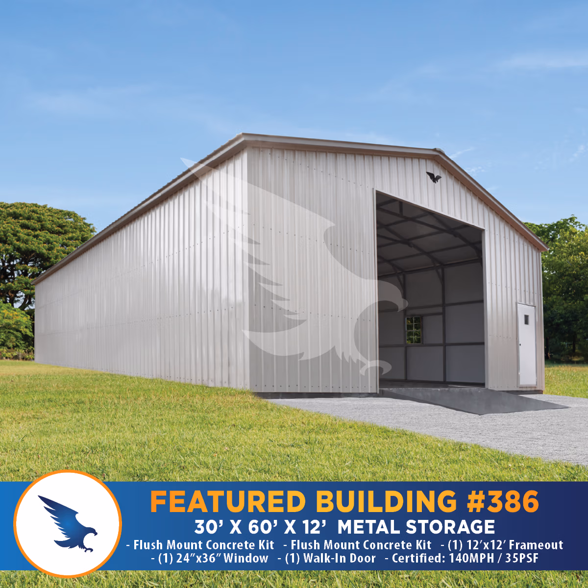 Eagle 30x60x12 Barn feathered building 225