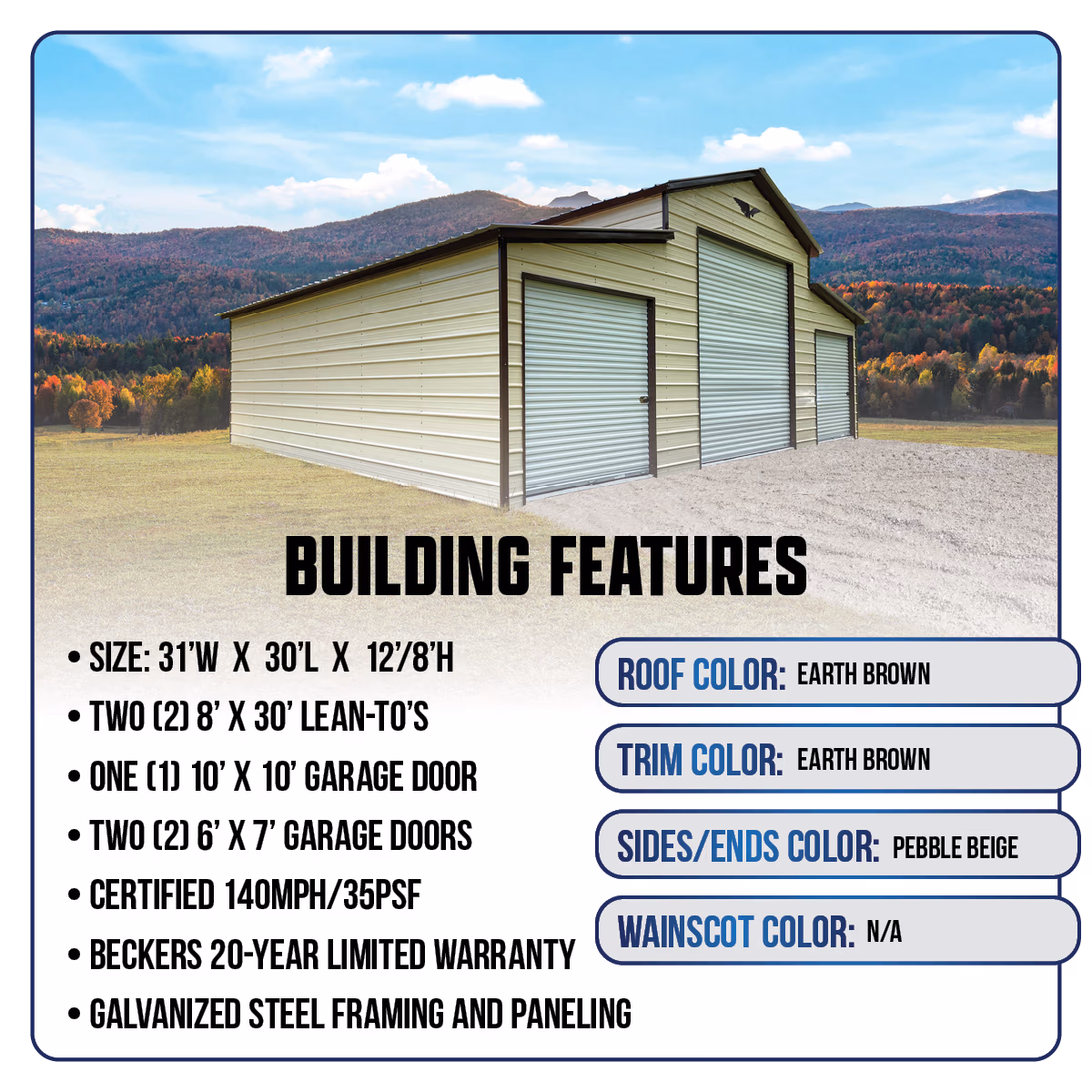 Eagle 31x30x12x8 Horse Barn feature building 10.24