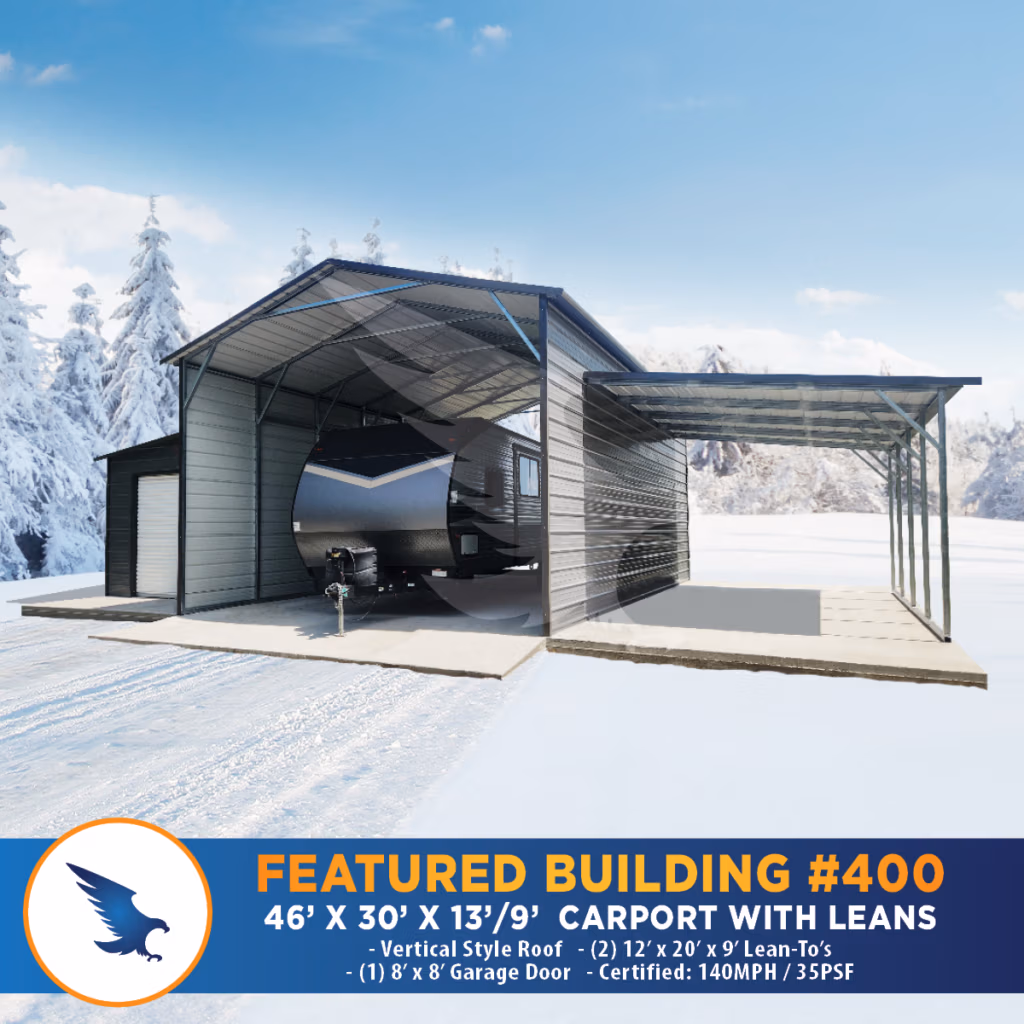 Eagle 46x30x13x9 metal carport with lean