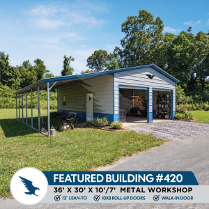 2026 FB Post - 420 Eagle Metal Garage with lean-to.